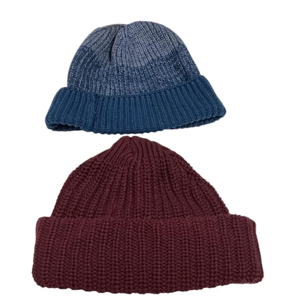 Love Your Melon Beanie Hats Women Blue Red Cotton Stretch Shaker Knit USA Made